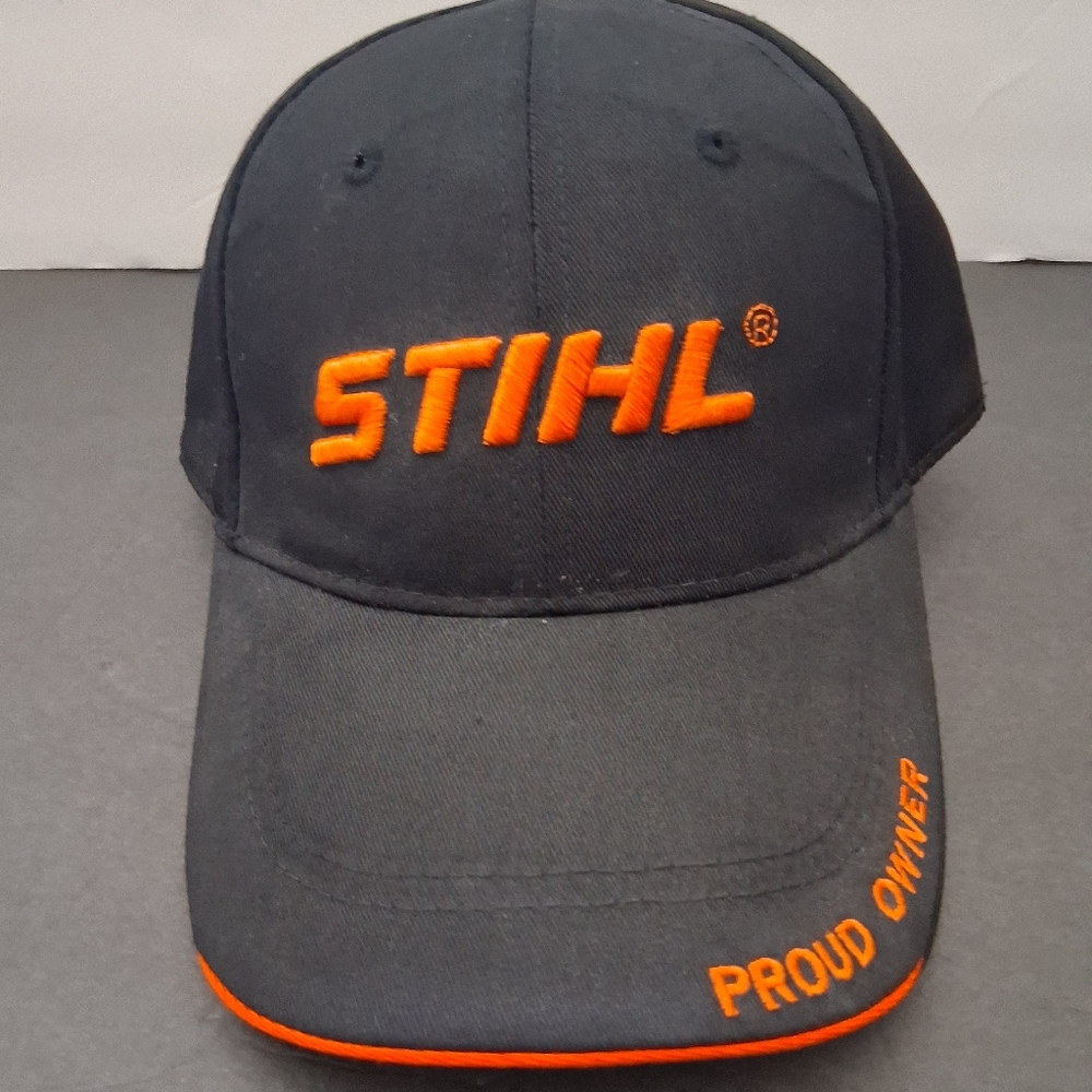 STIHL Strapback Dad Hat Cap Proud Owner Black Orange Hook/Loop Adj